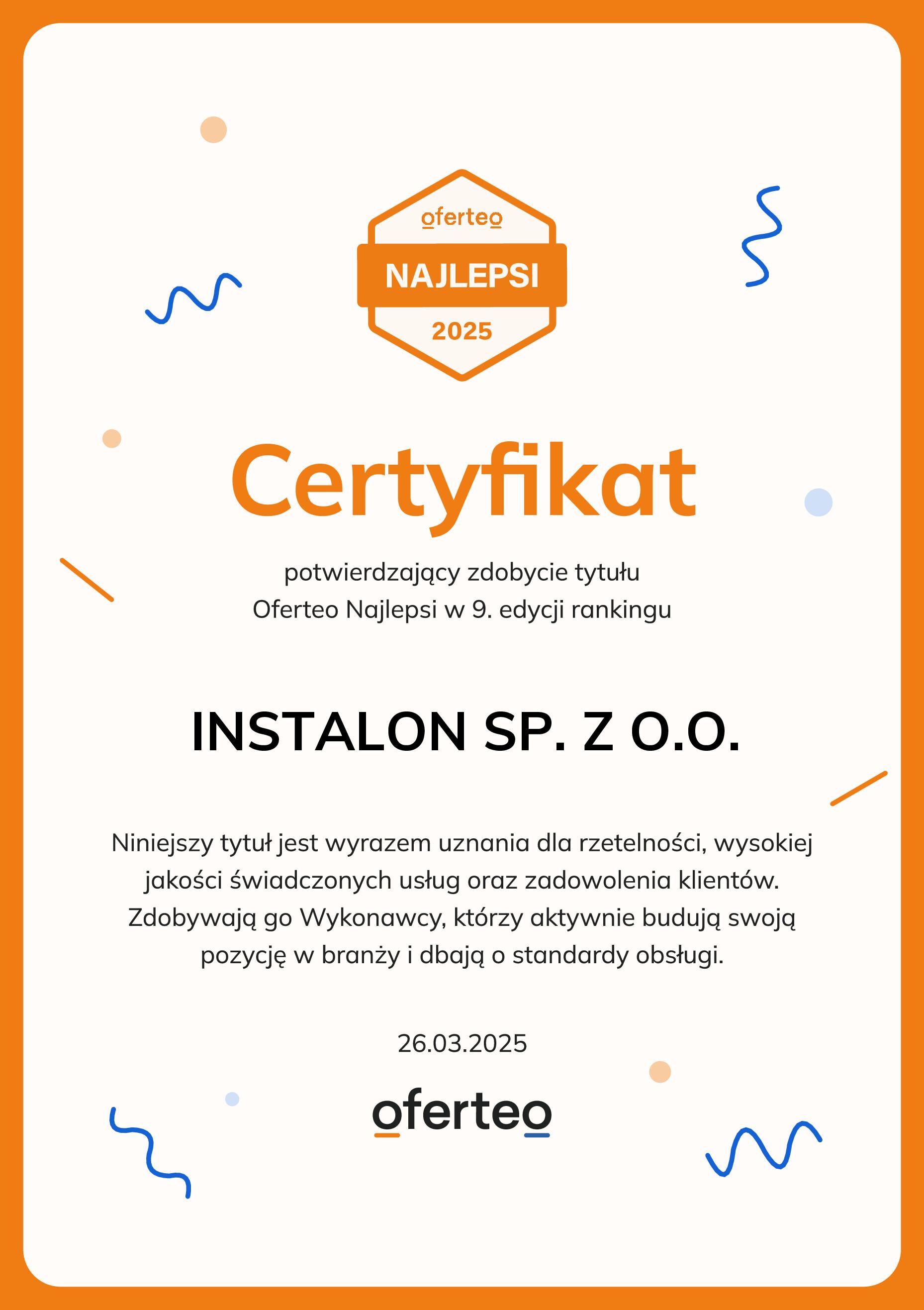 Certyfikat / zaświadczenie