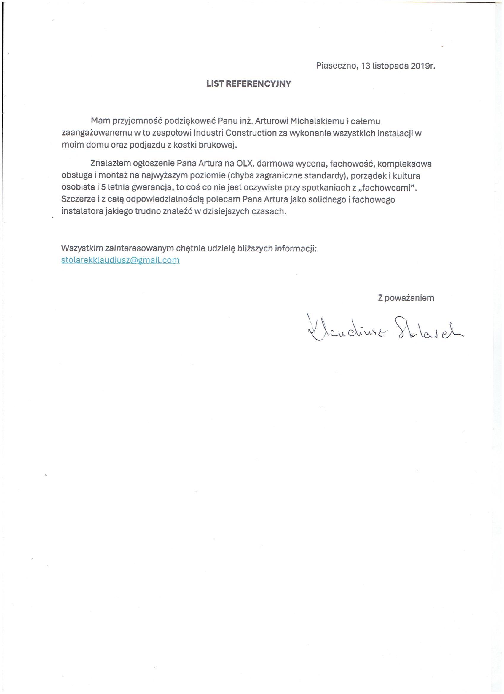 Referencje — opinia klienta